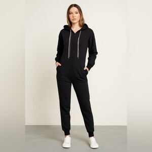 Magnlens Women’s Size Large Black Elastic Waist Pocket Zip Paracord Jumpsuit